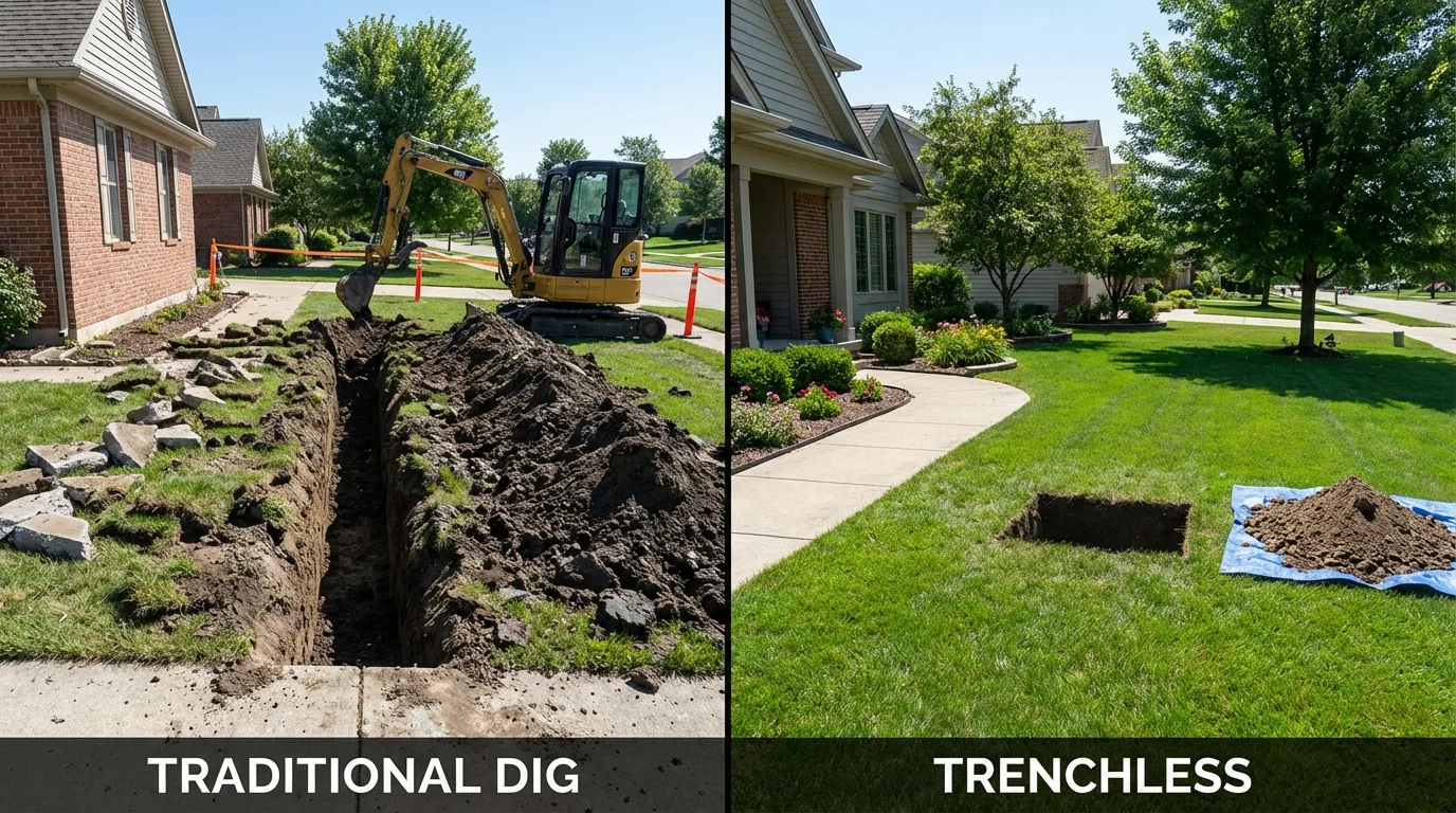 Trenchless sewer repair with minimal yard damage versus traditional excavation in Sparta, MO
